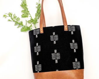 Black and White San Cristo Tote - Large Tote Bag, Vegan Bag, Teacher Bag, Work Bag, Black Tote Bag