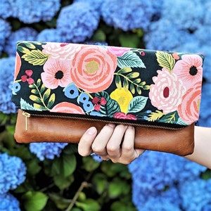 Rifle Paper Co Floral Clutch: Fold Over Clutch, Vegan Leather Bag, Vegan Clutch, Bridesmaid Gift, Floral Bag