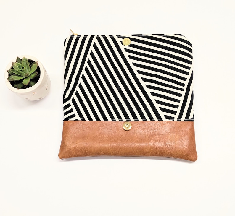 Black and White Asymmetrical Clutch Fold Over Clutch Vegan Etsy