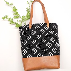 Black and White Tribal Tote - Large Tote Bag, Vegan Bag, Teacher Bag, Work Bag, Black Tote Bag