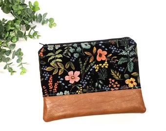 Trousse de maquillage en papier pour fusil : jardin d'herbes aromatiques d'Amalfi minuit/ pochette de voyage/ cuir végétalien