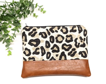 Leopard Print Makeup Bag: Animal print/ Travel Pouch/ Vegan Leather