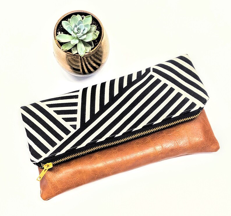 Black and White Asymmetrical Clutch Fold Over Clutch Vegan Etsy