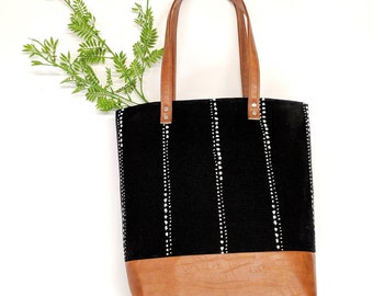 Bolso de rayas blancas y negras con lunares: bolso grande, vegano, para profesor, de trabajo y negro.