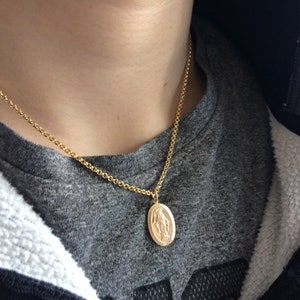 Gold Virgin Mary Disc Necklace Men's 