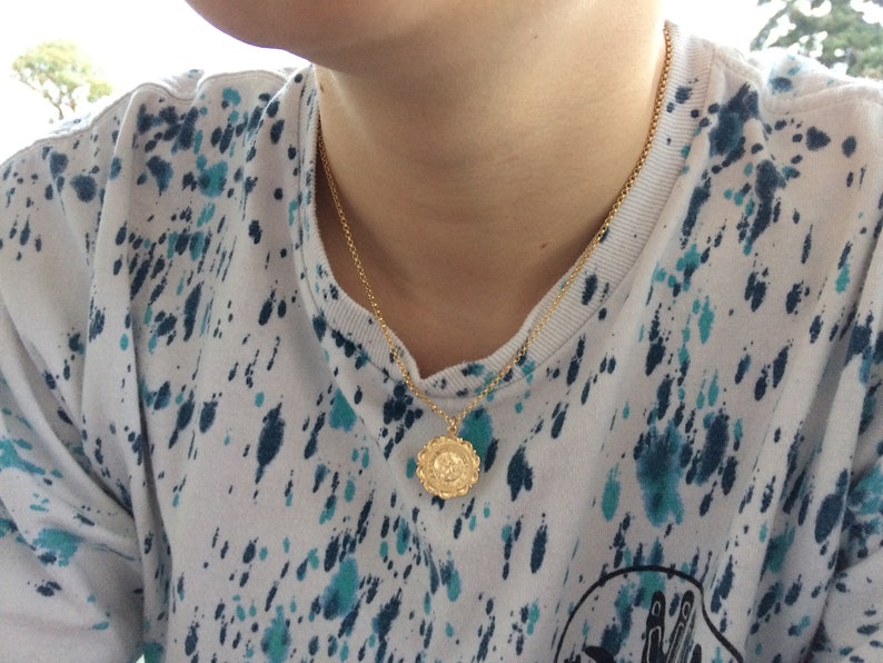 Gift for him Mens jewelry Mens Gold Filled St Christopher Necklace Sterling Coin necklace Travelers Necklace Gold Medallion Necklace