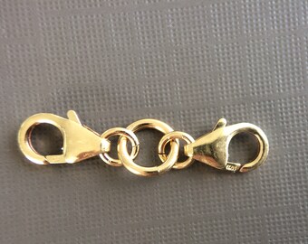Gold 1" Chain Extender Lobster Clasp, clasp for necklace bracelet anklet , safety chain, double catch extender. 14K gold filled
