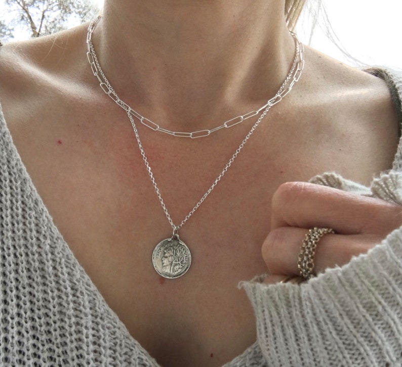 Sterling silver paperclip chain necklace Rectangle link Etsy