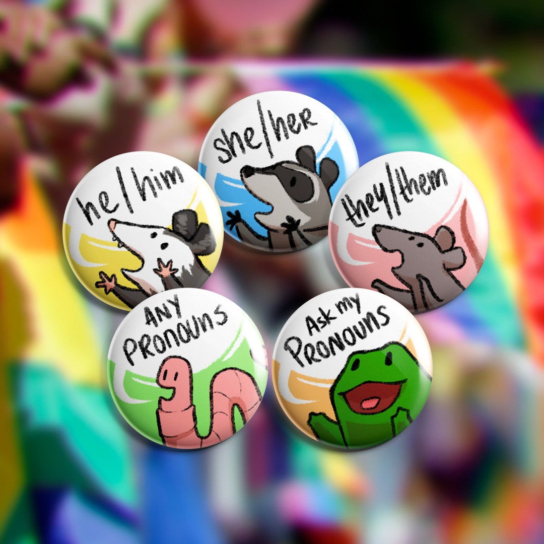 Pronouns Critters Buttons Etsy