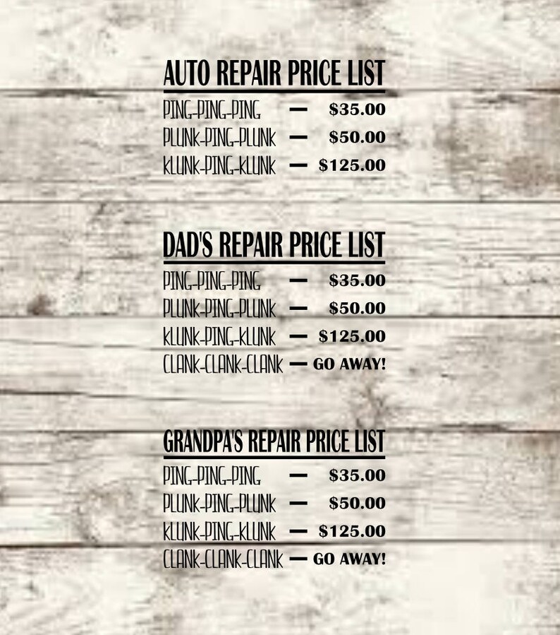 Auto Repair Price List SVG3 Options Etsy