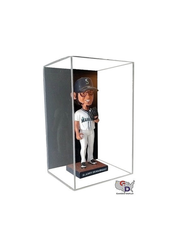 Walnut Bobble Head Figurine Display Case Cabinet Holder Wall Rack w// UV Protection