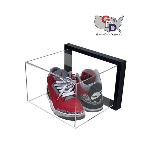 Framed Acrylic Wall Mount Shoe Pair Display Size 11 and Under Secure Mount