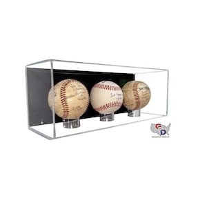 Acrylic Three 3 Triple MLB Baseball Display case Wall Mounting UV Protecting A