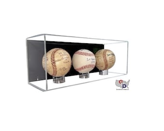 Acrílico Tres 3 Triple MLB Baseball Display case Montaje en pared UV Protegiendo A