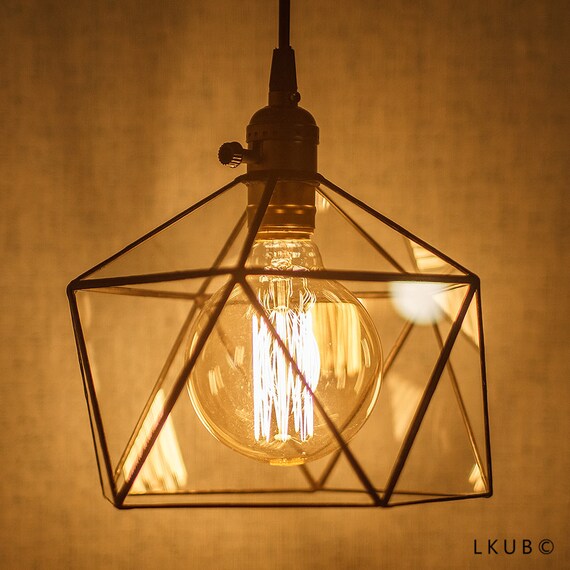 Stained Glass Chandelier Antiqued Mirror Geometric Pendant Light Industrial Style Mirrored Modern Lighting Retro Bulb