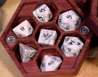 Gemstone Phoenix RPG DnD Polyhedral Dice Set - Howlite - Elderwood Academy