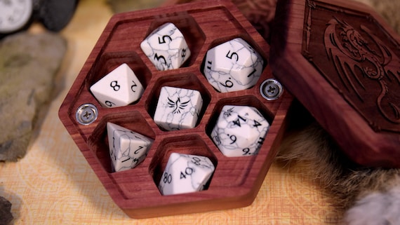 Gemstone Phoenix RPG Dnd Polyhedral Dice Set Howlite Elderwood