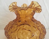 Antique Amber Fenton Glass Poppy Parlor Lamp Shade - for 7 quot fitter- Replacement shade