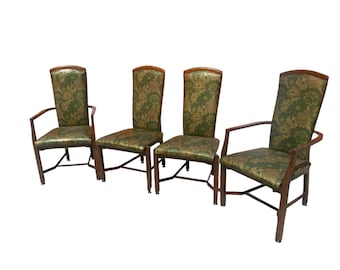 Set of 4 Mid Century Hollywood Regency Walnut Dining Chairs -style of Milo Baughman