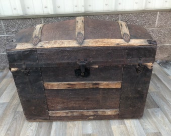 Exceptional English Antique Leather Trunk with Crocodile Skin Top