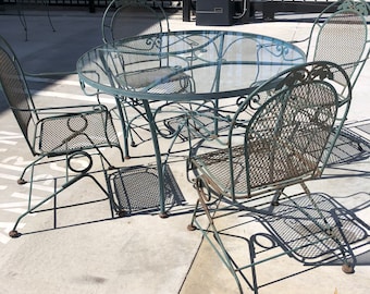 Vintage Woodard Mesh Patio Set, 4 Bouncy chairs and  Glass topped table