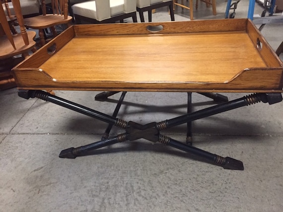 Vintage Drexel Heritage Coffee Table With X Base and Butler's Tray