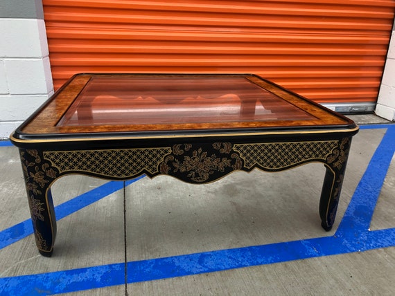 Drexel Heritage Et Cetera Black Chinoiserie Burlwood Square Coffee
