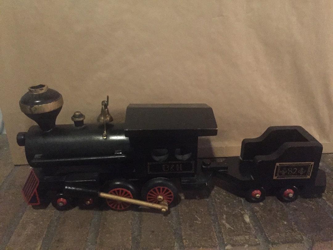 Antique Wood Toy Train Engine and Coal Car - Etsy
