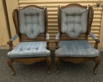 Pair of Hollywood Regency Queen Anne Style Wing Back Armchairs  - need reupholstery
