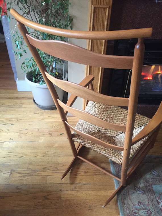 Wooden Maple Shaker Style Rocking Chair With Rush Seat and Shawl