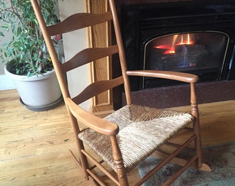 Wooden Maple Shaker Style Rocking Chair with Rush seat and Shawl Bar