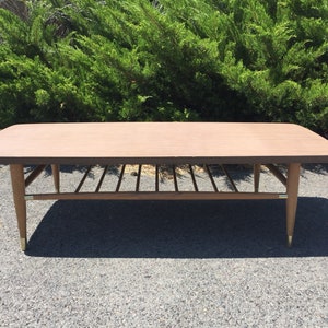 Vintage Mid-Century Formica top Surfboard Coffee Table with dowel shelf