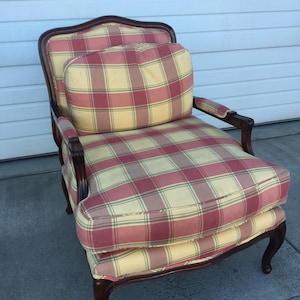 Beautiful French Country Red Plaid Accent Club Chair