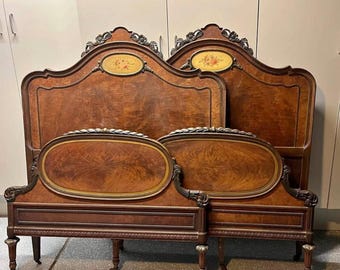 TAX RELIEF SALE- Pair of Vintage French Carved Wood Twin Size Bed American Victorian Era