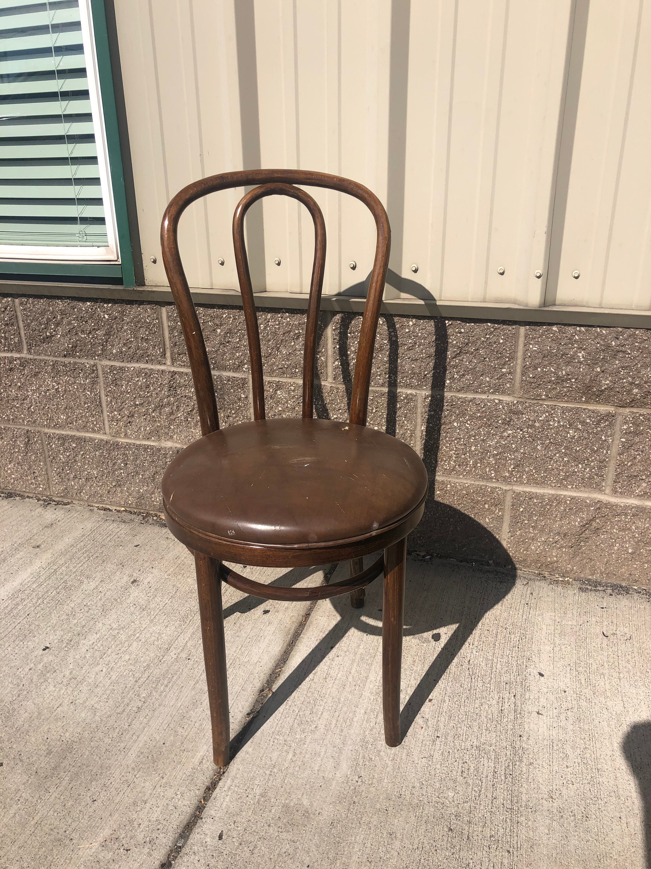 Art Deco Thonet Bentwood Cafe Chair With Brown Vinyl Upholstered