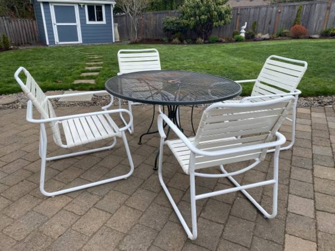 Vintage Set of 4 Vinyl Strap Patio Lounge Chairs with Etsy