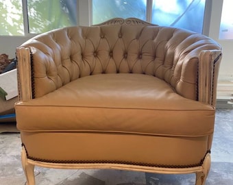 Vintage Shabby Chic French Chesterfield Style Tufted Leather Lounge Chair