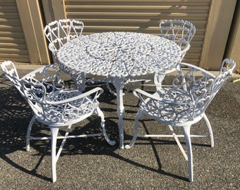 Vintage Victorian Cast Iron Patio Dining Set  includes 4 arm chairs and dining table