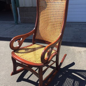 Antique Victorian Mahogany Lincoln Rocker With Hand Caned Seat and