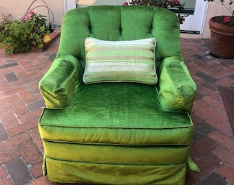 Vintage Apple Green Velvet Upholstered Club Chair ( 1 available)