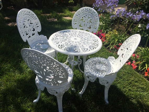 Juego de patio de aluminio fundido vintage 4 sillas y mesa de - Etsy México