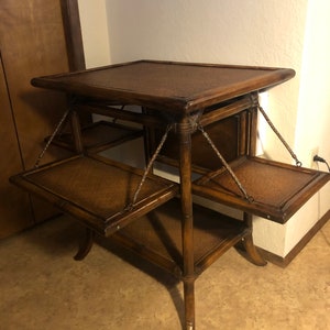 Vintage Mid Century Wicker Rattan Bamboo Serving Table, Butler's Table, Tea Table