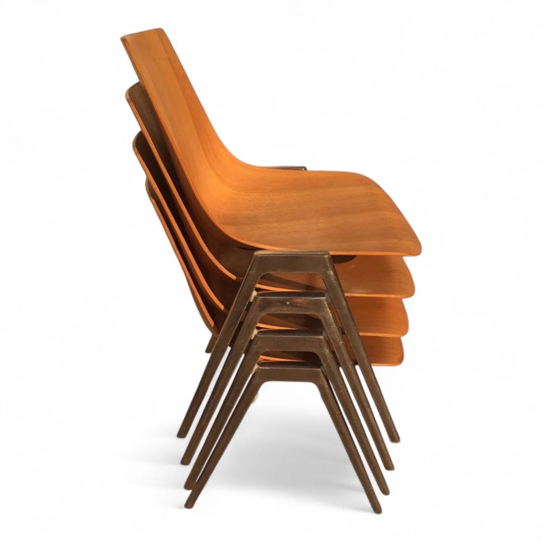 Set of 4 Davis Furniture Co, “join” Chairs- Bent Plywood With Stacking ...