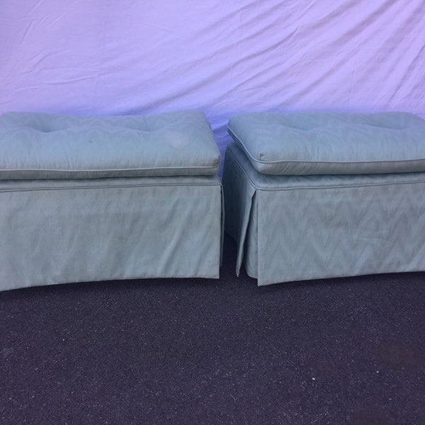 Pair of Mid Century Hollywood Regency Upholstered Ottomans/Benches with Faux Bamboo Legs