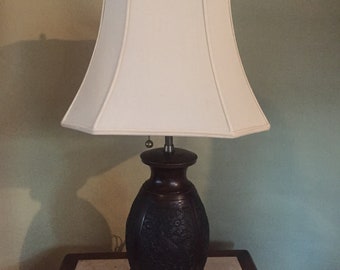Vintage  Marbro Bronze Asian Style Table Lamp adorned with a peacock and floral motif