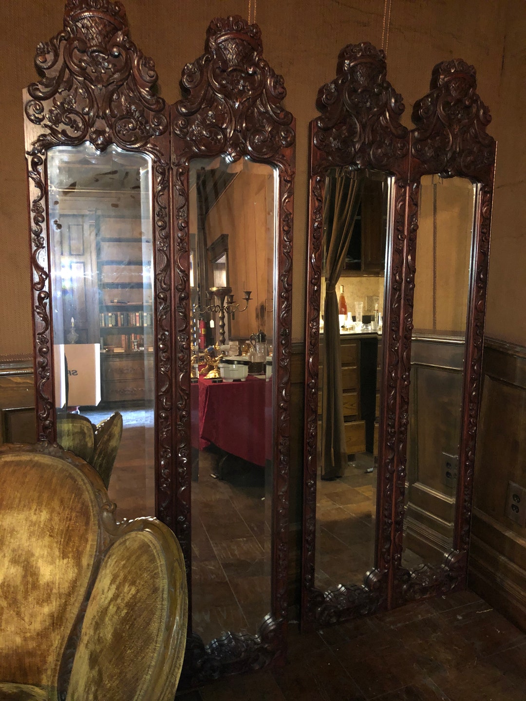 Vintage Carved Wood 2 Panel Floor Mirror - Etsy