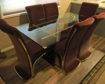 Mid Century Hollywood Regency Brass Cantilever Dining Chairs in the manner of Karl Springer Brass