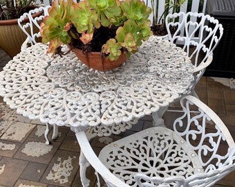 Vintage Victorian Cast Iron Patio Dining Set  includes 3 arm chairs and dining table