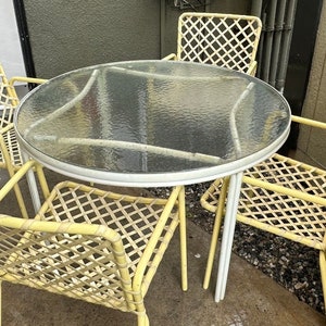 Vintage Brown Jordan Tamiami Patio Set glass topped table and 4 armchairs