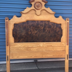 Antique Oak Full Bed with dark burl panel